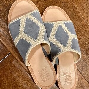 New Frye Ava Crochet Slides - Steel Blue 8M